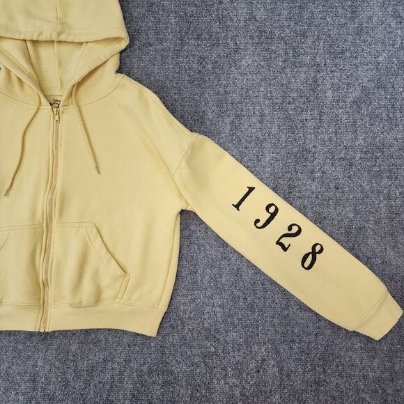 Disney Hoodie Womens Medium Yellow Mickey Mouse Steamboat Willie Disney 100 Crop - Picture 9 of 13